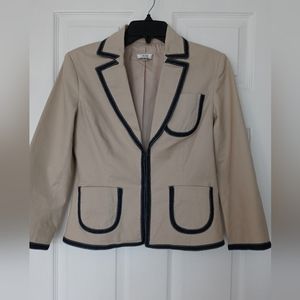 Cache Women's Three Pocket Jacket Cream Blue Jean Trim Size 4